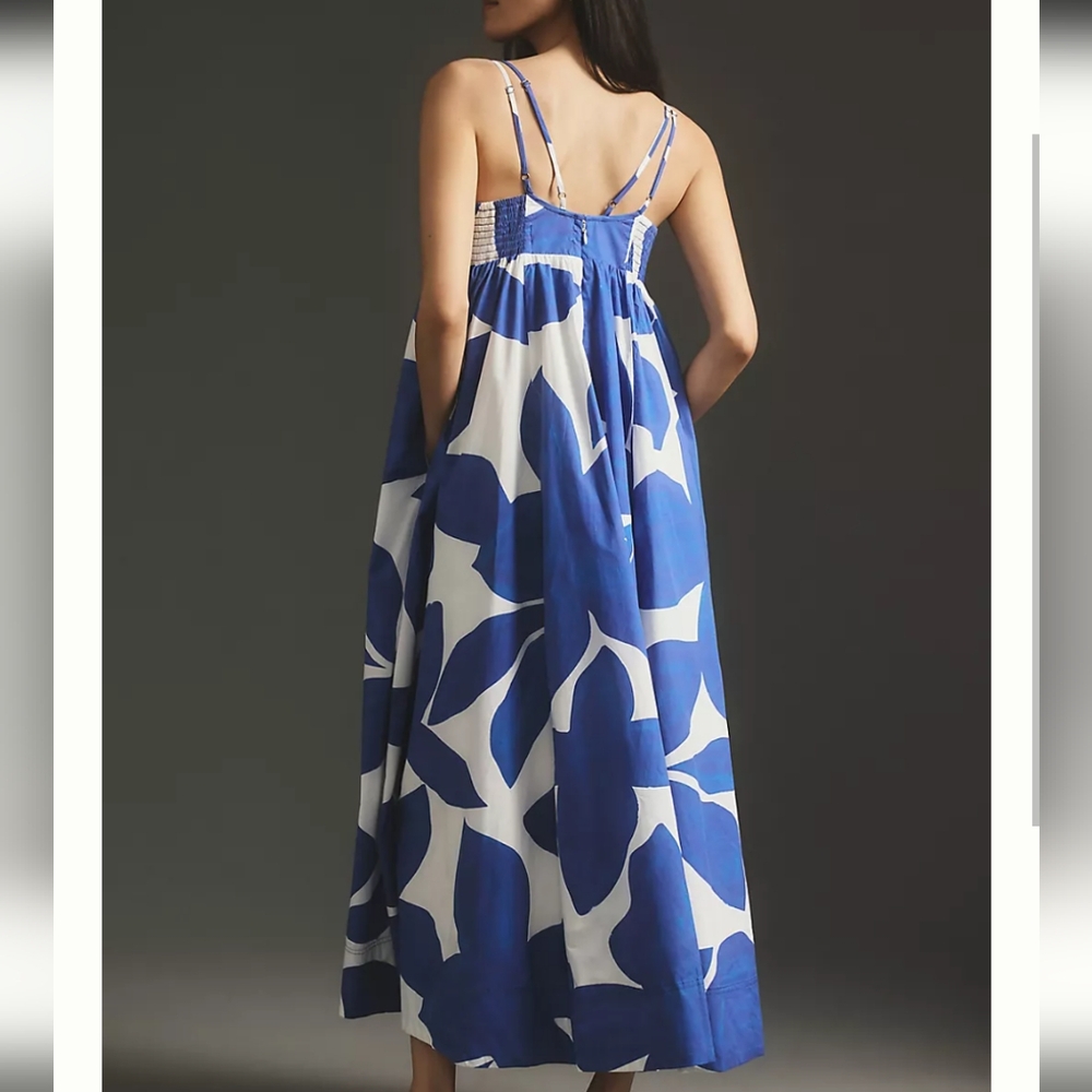 Anthropologie Sleeveless Baby doll Midi Dress Size XXS blue and White - Picture 3 of 5